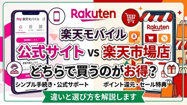 楽天モバイル公式サイトと楽天市場店の違いを比較するアイキャッチ画像