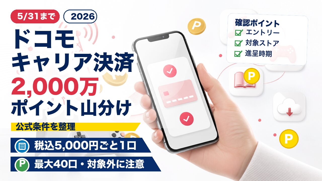 ドコモのキャリア決済で2,000万ポイント山分け｜5月31日までの条件と注意点 アイキャッチ画像