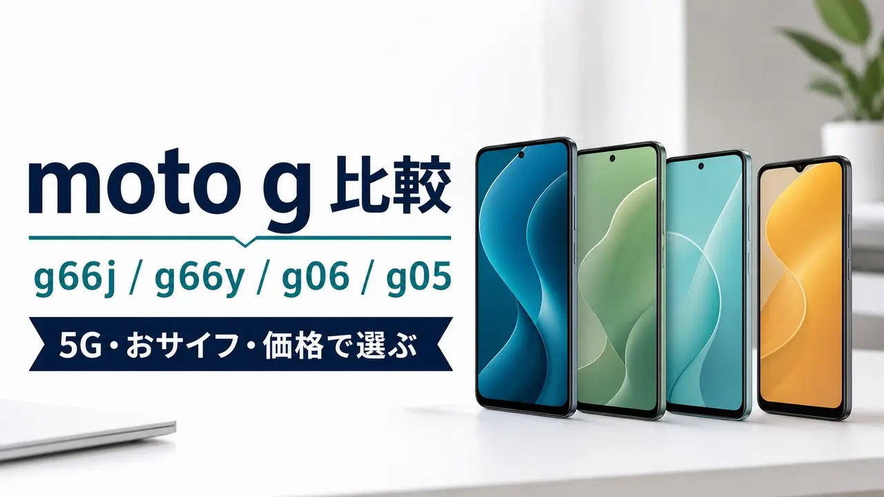 moto g66j、g66y、g06、g05を5G・おサイフ・価格で選ぶ比較アイキャッチ
