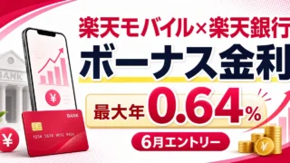 楽天モバイル×楽天銀行ボーナス金利 6月エントリー 最大年0.64%