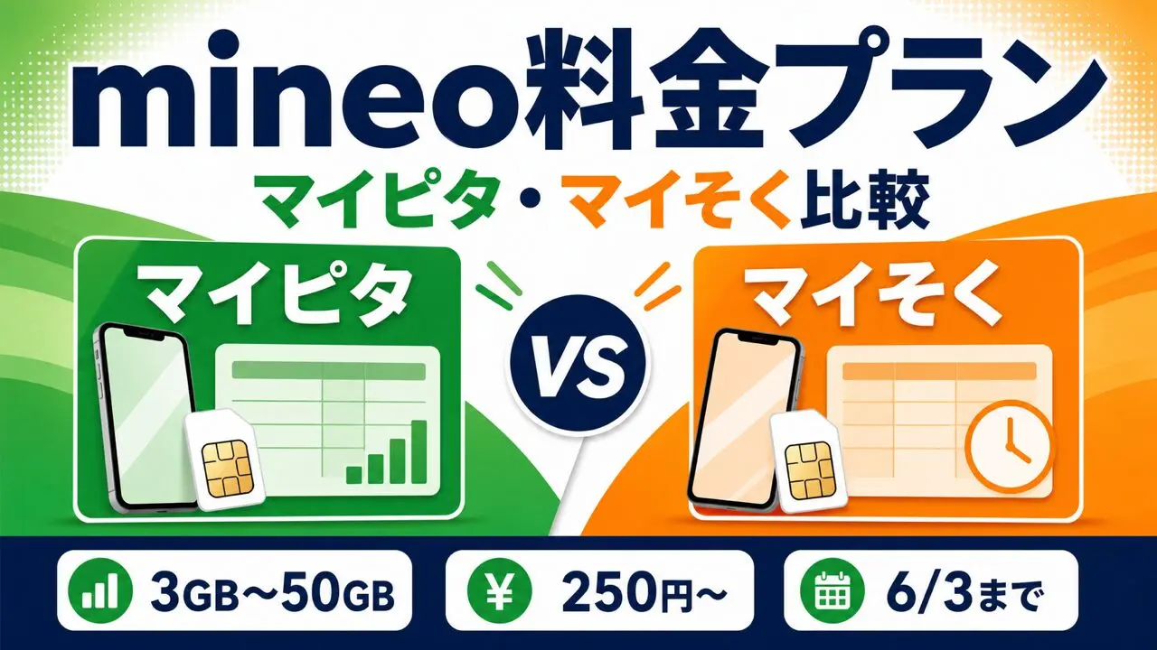 mineo料金プラン マイピタ・マイそく比較のアイキャッチ画像