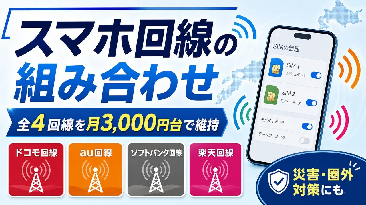 スマホ回線の組み合わせと全4回線維持を説明するアイキャッチ画像