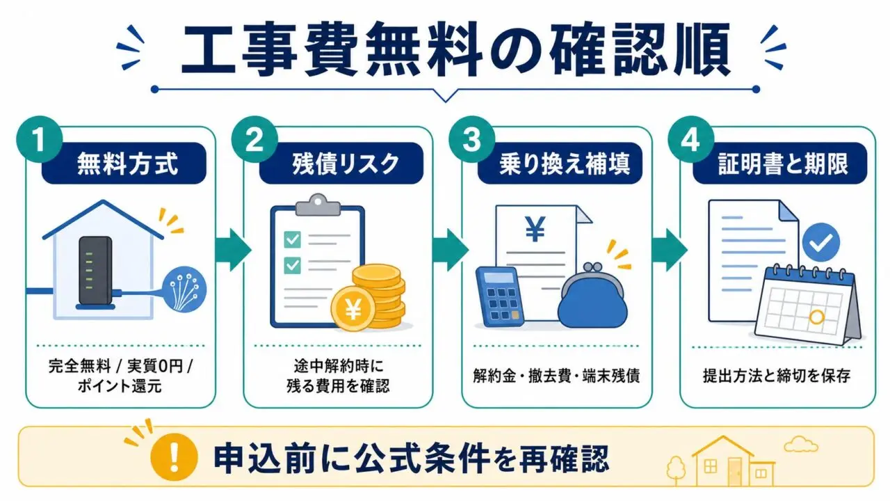 光回線の工事費無料を確認する順番の図解