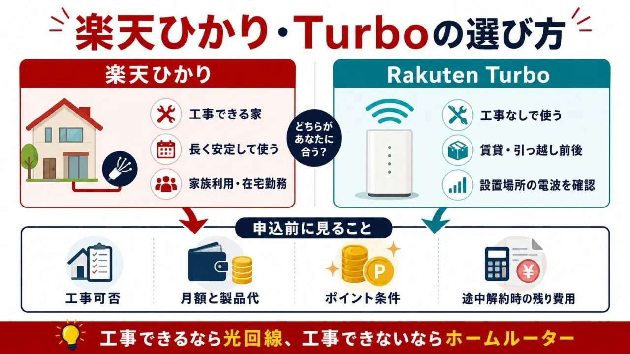 楽天ひかりとRakuten Turboを選ぶための申込前チェック図解