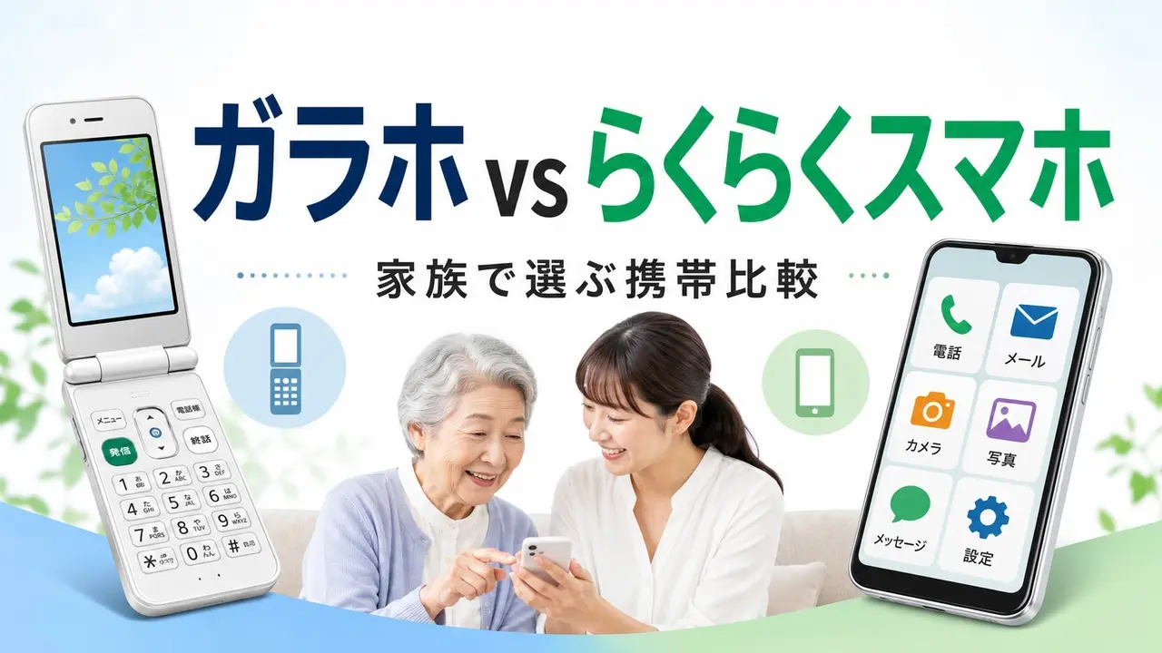 ガラホとらくらくスマホを家族で比べる携帯選びのアイキャッチ