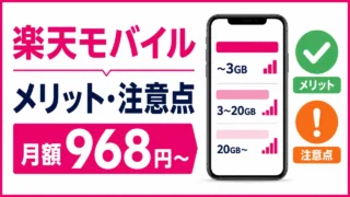 楽天モバイルのメリット・注意点と月額968円からの料金を示すアイキャッチ画像