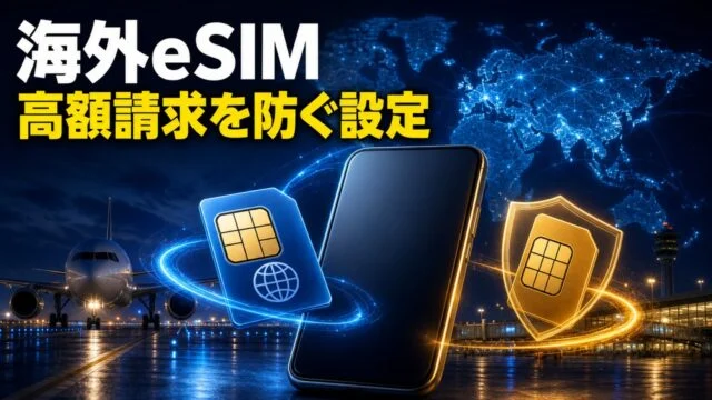 海外eSIMで高額請求を防ぐ設定を示す日本語文字入りアイキャッチ