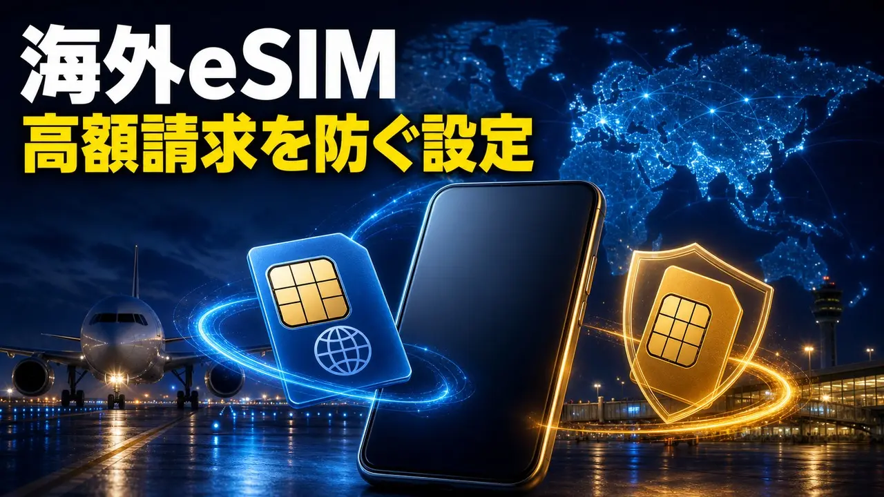 海外eSIMで高額請求を防ぐ設定を示す日本語文字入りアイキャッチ