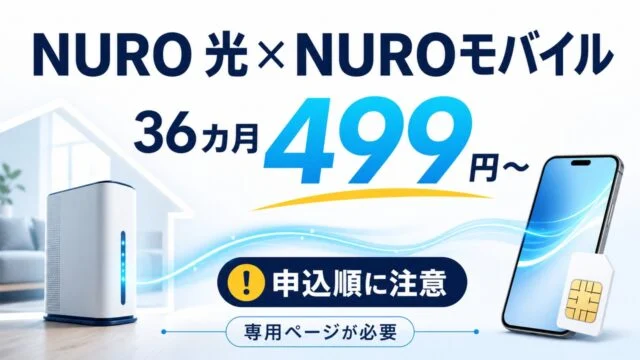 NURO 光とNUROモバイルの36カ月499円から、申込順と専用ページの必要性を示す文字入りアイキャッチ