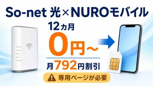 So-net 光とNUROモバイルの12カ月0円から、月792円割引、専用ページの必要性を示す文字入りアイキャッチ
