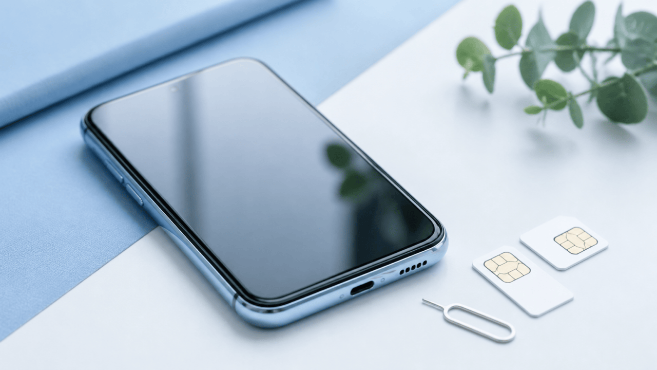 スマートフォンとSIMカードを並べた乗り換え手続きの準備イメージ