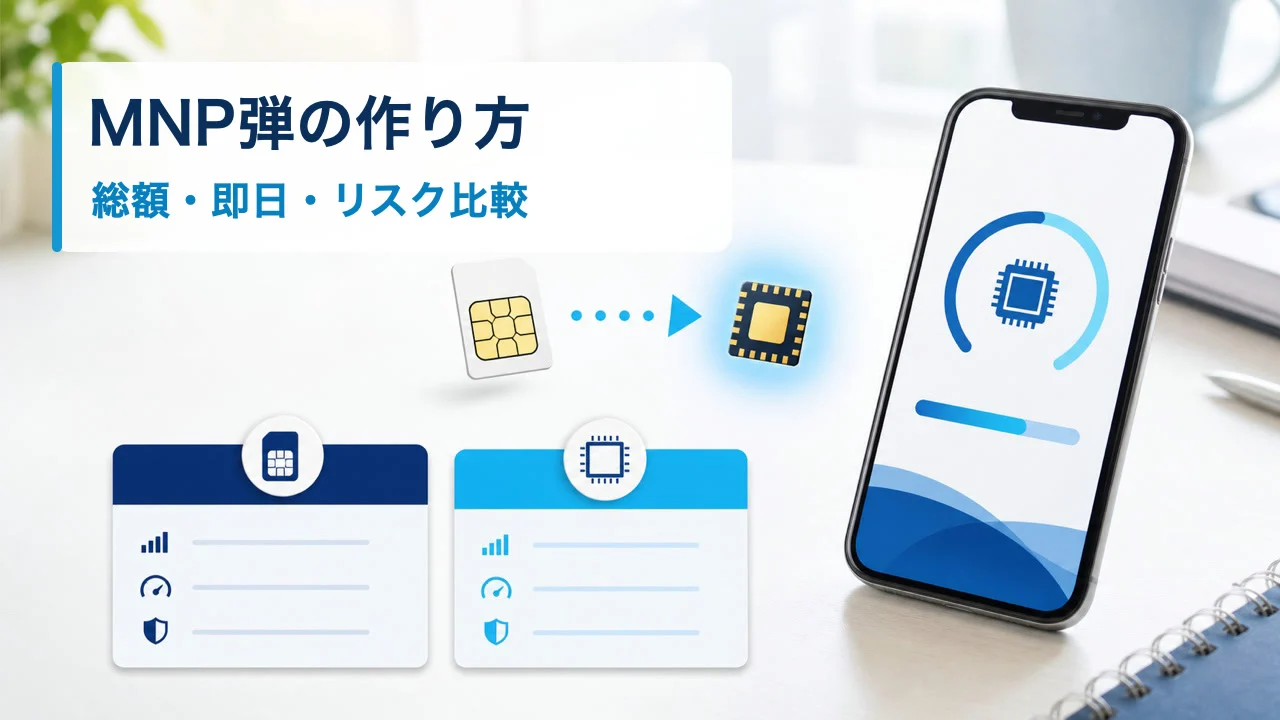 MNP弾の作り方と総額・即日・短期解約リスクを比較するSIM・eSIMのイメージ