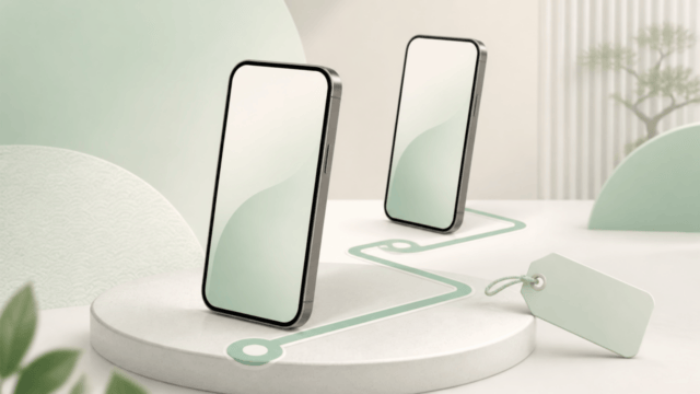 スマートフォン2台と購入ルートを比較するイメージ