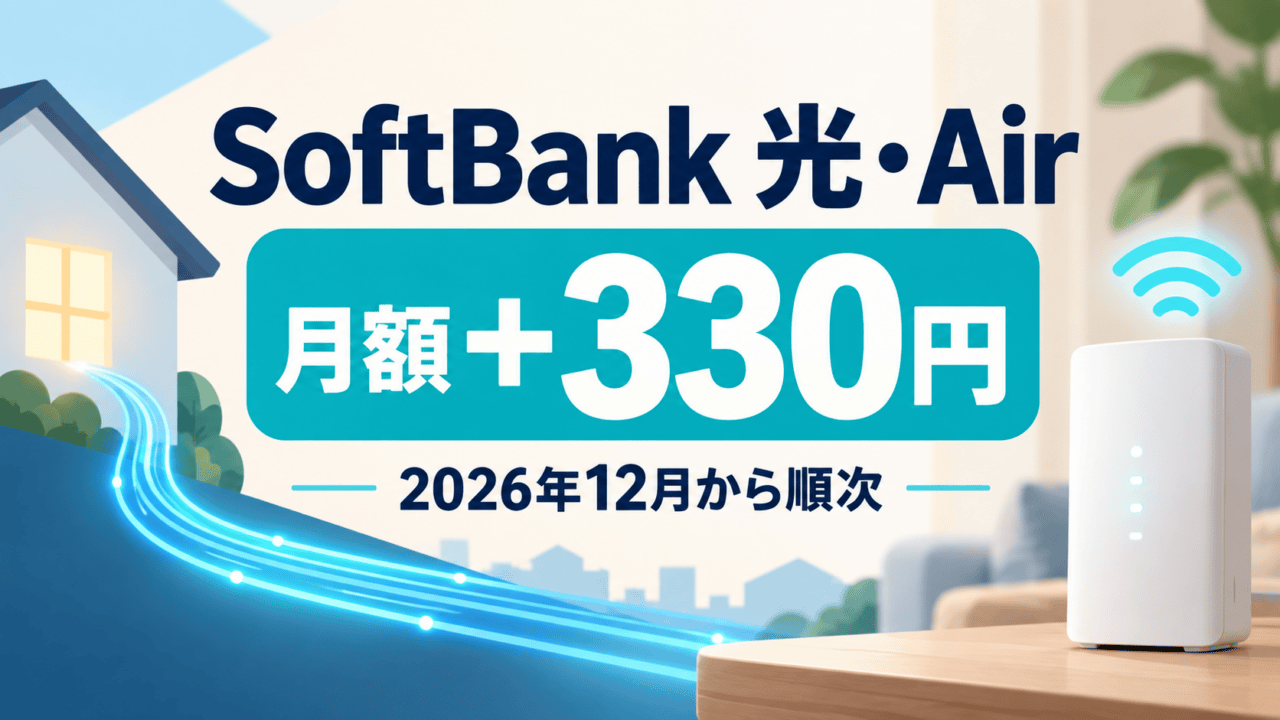 SoftBank 光・Airの対象プランは月額基本料金が330円増。2026年12月から契約形態に応じて順次適用