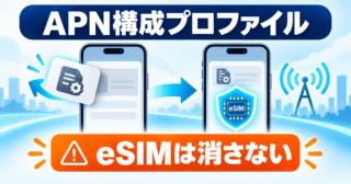 APN構成プロファイルだけを外し、eSIMを消さずに回線を切り替えるイメージ