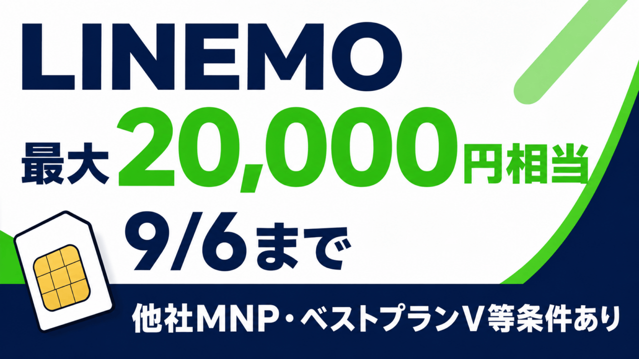 LINEMOは最大20,000円相当+事務手数料0円|9月6日までの条件と受取手順