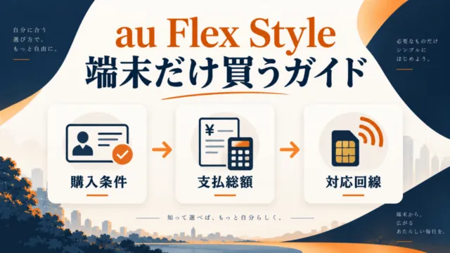 au Flex Styleの端末購入ガイド。購入条件、支払総額、対応回線を確認。
