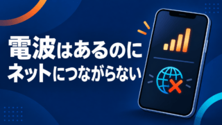 電波はあるのに / ネットにつながらないを示すスマートフォンの模式図