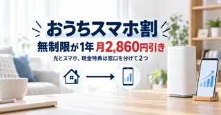 ソフトバンク「おうちスマホ割」は得？無制限が実質月3,298円、光とスマホの現金特典を窓口を分けて2つもらう方法