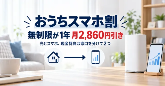 ソフトバンク「おうちスマホ割」は得？無制限が実質月3,298円、光とスマホの現金特典を窓口を分けて2つもらう方法