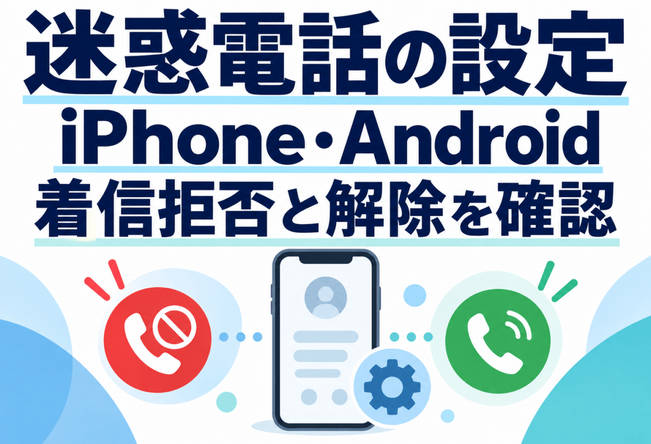 迷惑電話の設定の模式図。iPhone・Androidで着信拒否と解除を確認する。