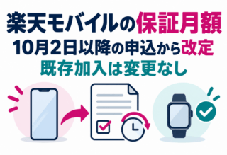 楽天モバイルの保証月額の模式図。10月2日以降の申込から改定、既存加入は変更なし。