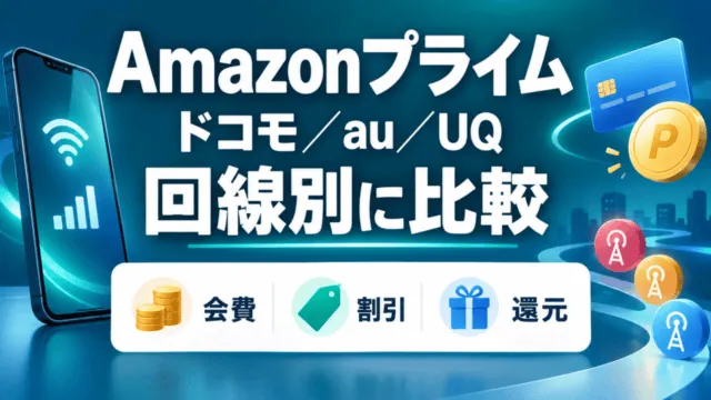 Amazonプライム、ドコモ・au・UQの回線別に会費・割引・還元を比較。
