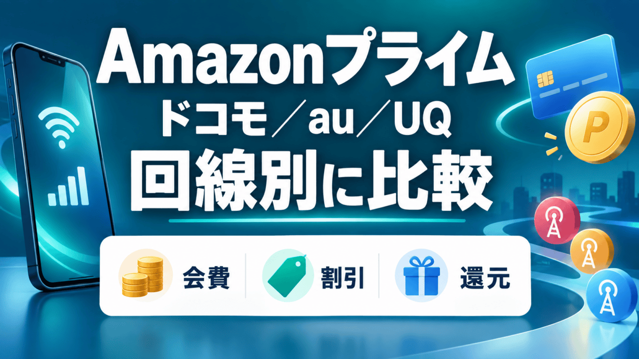 Amazonプライム、ドコモ・au・UQの回線別に会費・割引・還元を比較。