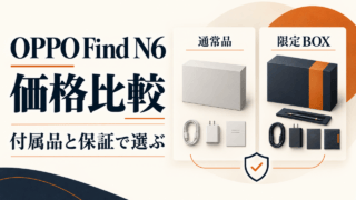 OPPO Find N6価格比較。通常品と限定BOXを、付属品と保証で選ぶための比較図。