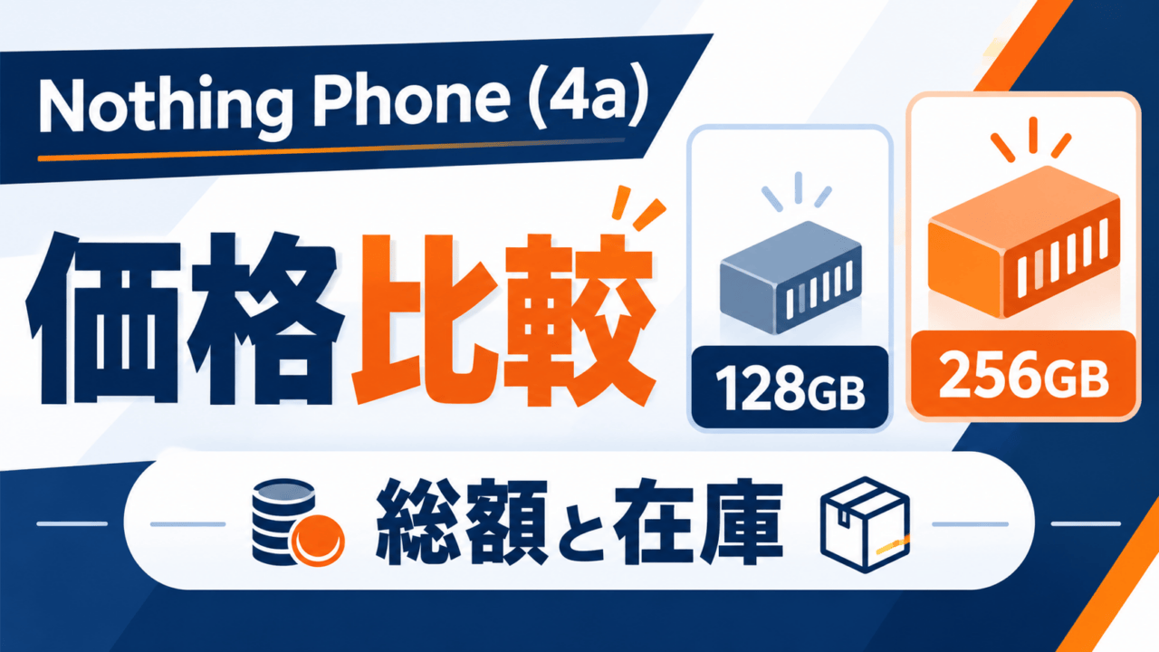 Nothing Phone (4a)価格比較。128GBと256GBの容量、総額と在庫を確認して選ぶための図解。