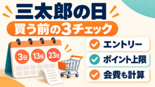 三太郎の日の3日・13日・23日に買う前にエントリー・ポイント上限・会費を確認する概念イメージ