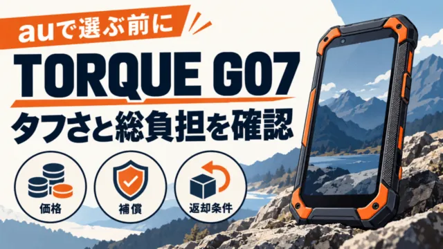 TORQUE G07をauで選ぶ前に、価格・補償・返却条件と総負担を確認するイメージ。