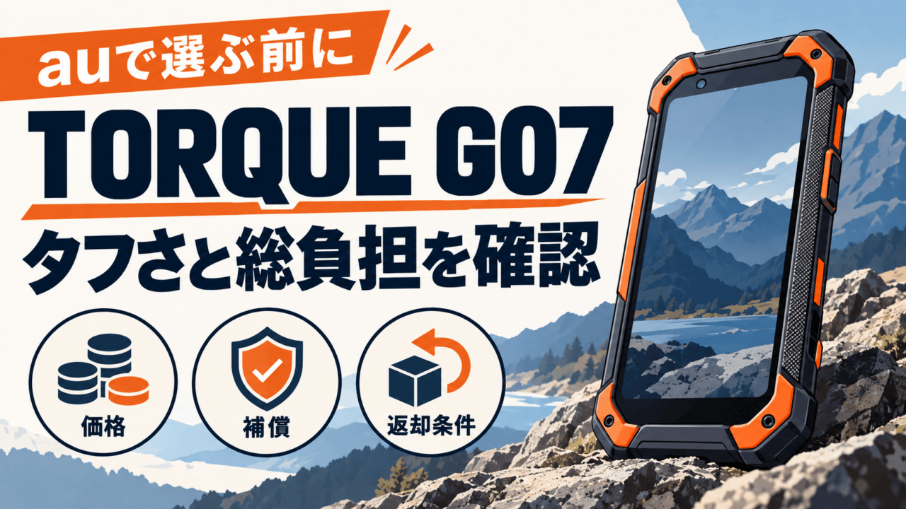 TORQUE G07をauで選ぶ前に、価格・補償・返却条件と総負担を確認するイメージ。