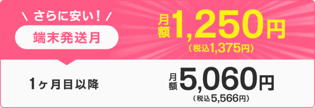 公式通常ページの料金図。発送月1,375円、翌月以降5,566円。