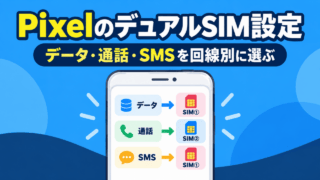 PixelのデュアルSIM設定でデータ・通話・SMSの回線を別々に選ぶ図解