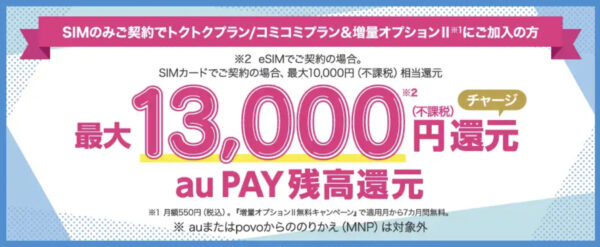 UQモバイル 18,000円キャッシュバック SIMのりかえキャンペーン